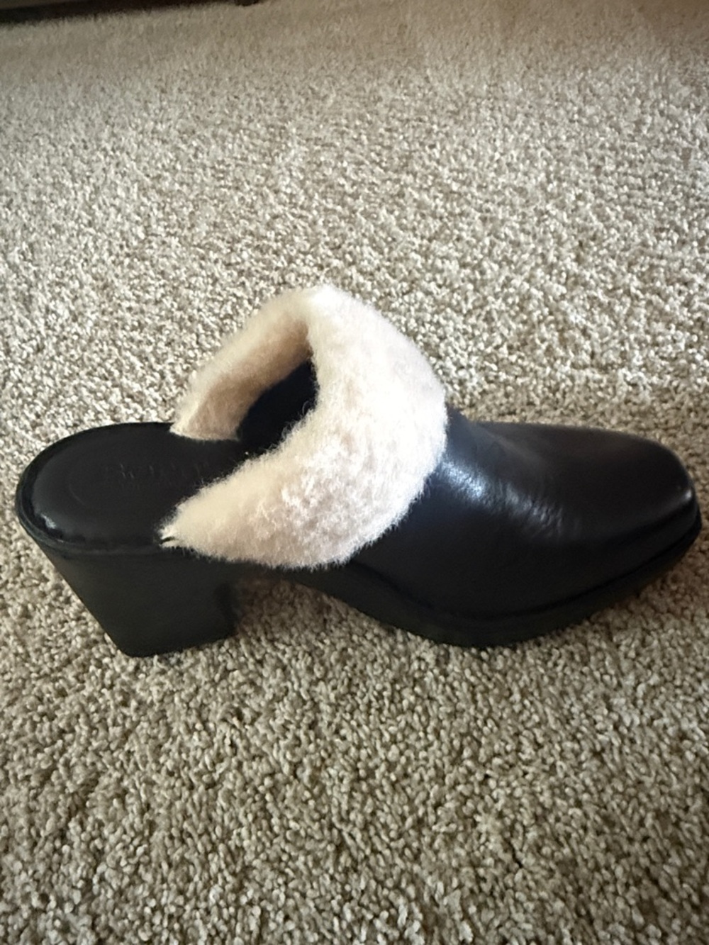 Born Black Leather Mules with Cream Shearling Trim - Picture 4 of 5